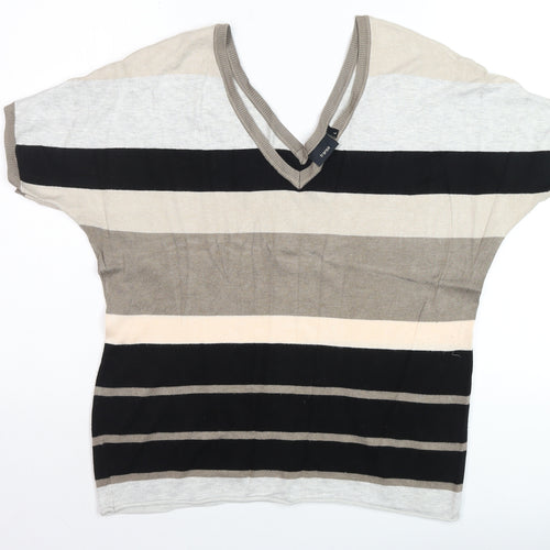 Fransa Women’s Multicoloured Stripe V-Neck Pullover Jumper L