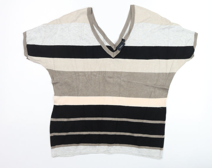 Fransa Women’s Multicoloured Stripe V-Neck Pullover Jumper L