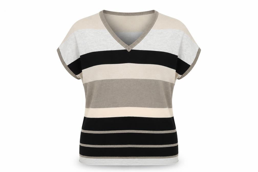 Front view of Fransa Women’s Multicoloured Stripe V-Neck jumper L