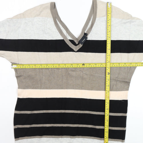 Fransa Women’s Multicoloured Stripe V-Neck Pullover Jumper L