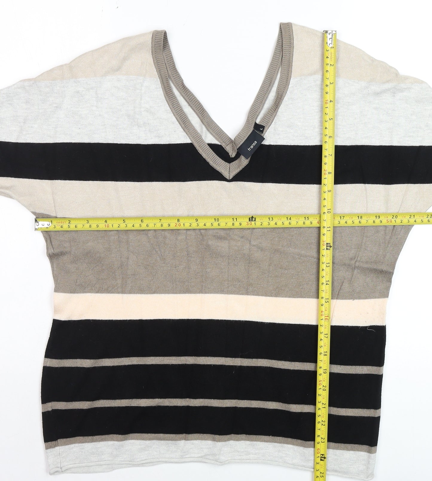 Fransa Women’s Multicoloured Stripe V-Neck Pullover Jumper L