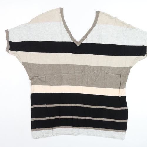 Fransa Women’s Multicoloured Stripe V-Neck Pullover Jumper L