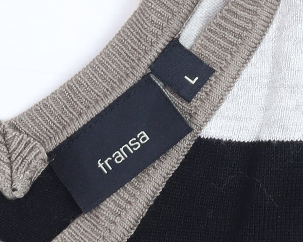 Fransa Women’s Multicoloured Stripe V-Neck Pullover Jumper L