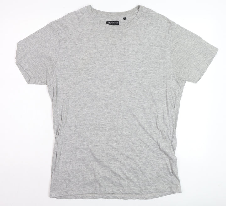 Brave Soul Men's Grey Short Sleeve Crew Neck Cotton Blend T-Shirt Size L