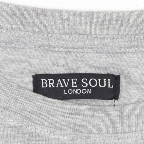 Brave Soul Men's Grey Short Sleeve Crew Neck Cotton Blend T-Shirt Size L