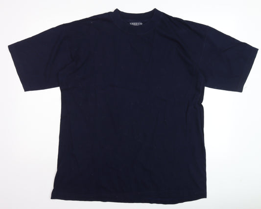 USED CO Heavies Men's Navy Crew Neck Cotton T-Shirt L