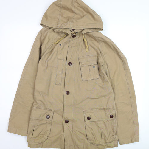 Next Men's Beige Cotton Hooded Parka Jacket Size S Casual Outdoor