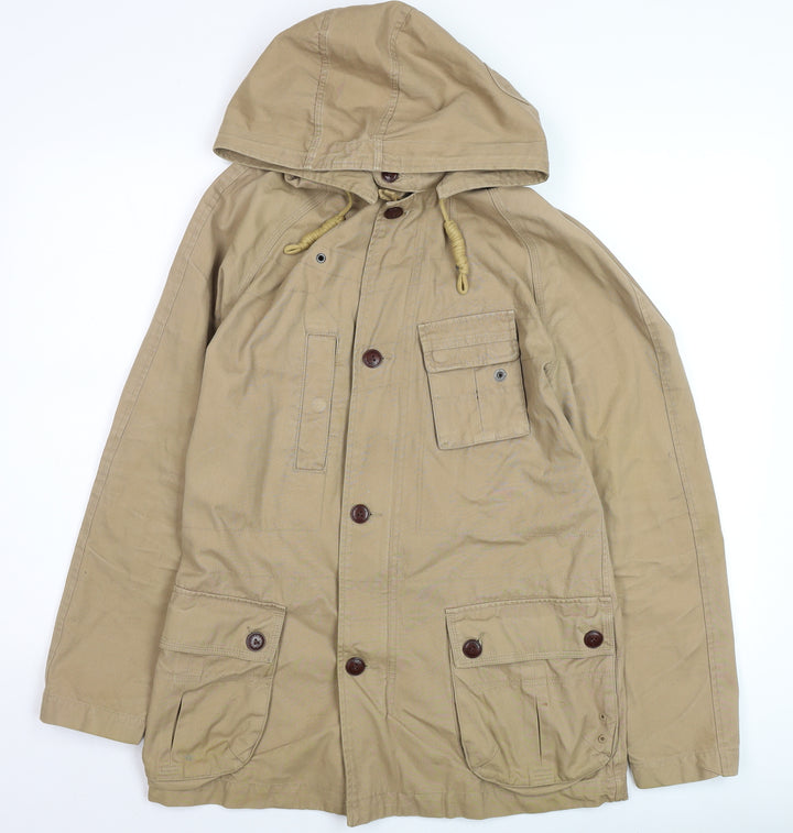 Next Men's Beige Cotton Hooded Parka Jacket Size S Casual Outdoor