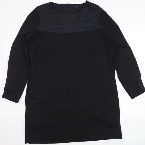 COS Women Black Knee Length Shift Dress M Long Sleeve Wool Blend