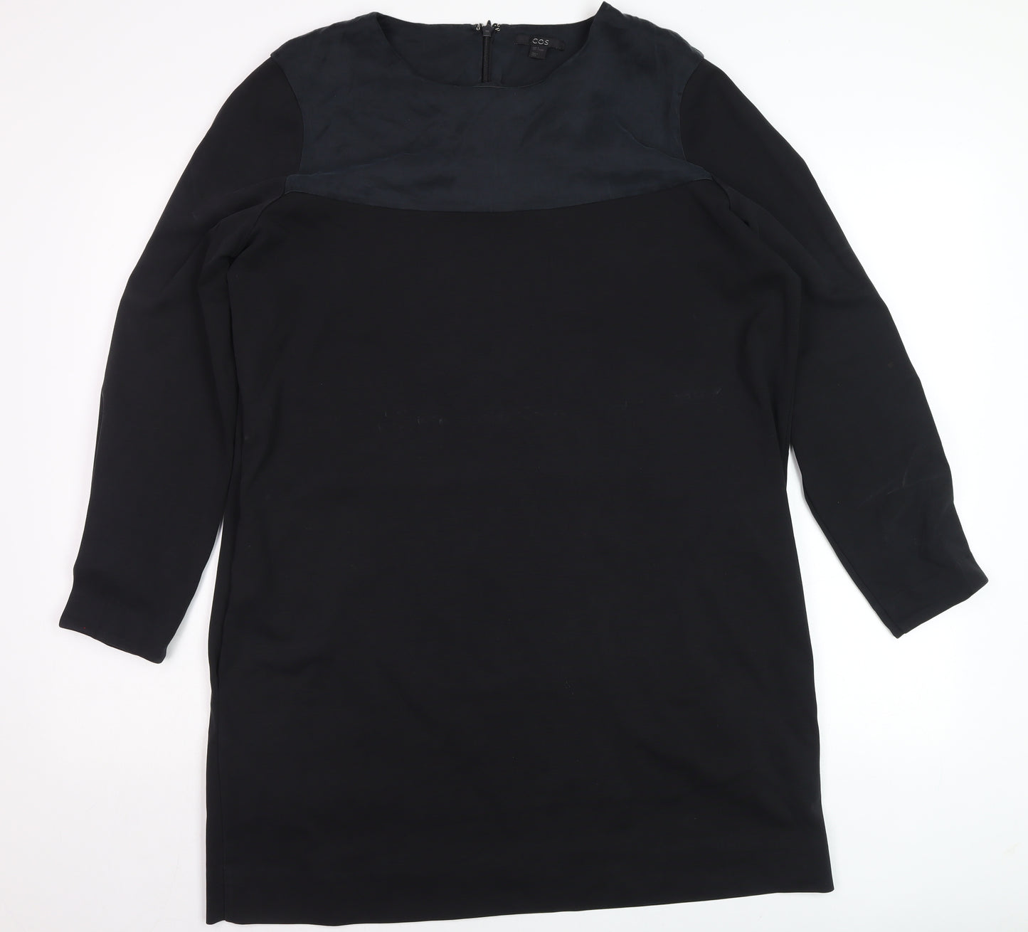 COS Women Black Knee Length Shift Dress M Long Sleeve Wool Blend
