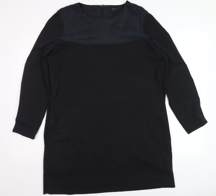 COS Women Black Knee Length Shift Dress M Long Sleeve Wool Blend