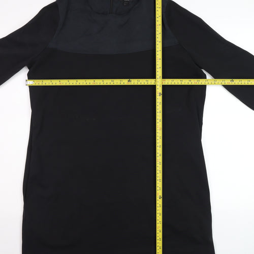 COS Women Black Knee Length Shift Dress M Long Sleeve Wool Blend