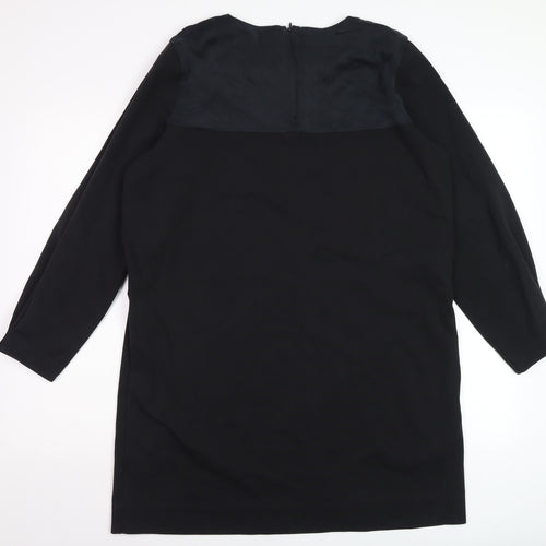 COS Women Black Knee Length Shift Dress M Long Sleeve Wool Blend
