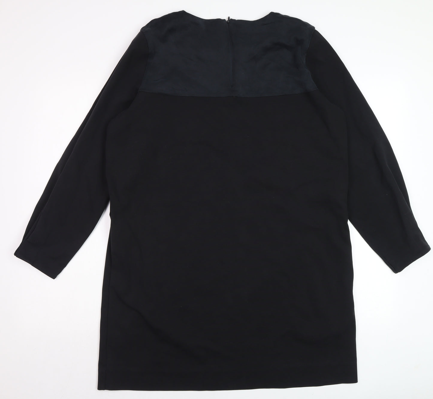 COS Women Black Knee Length Shift Dress M Long Sleeve Wool Blend