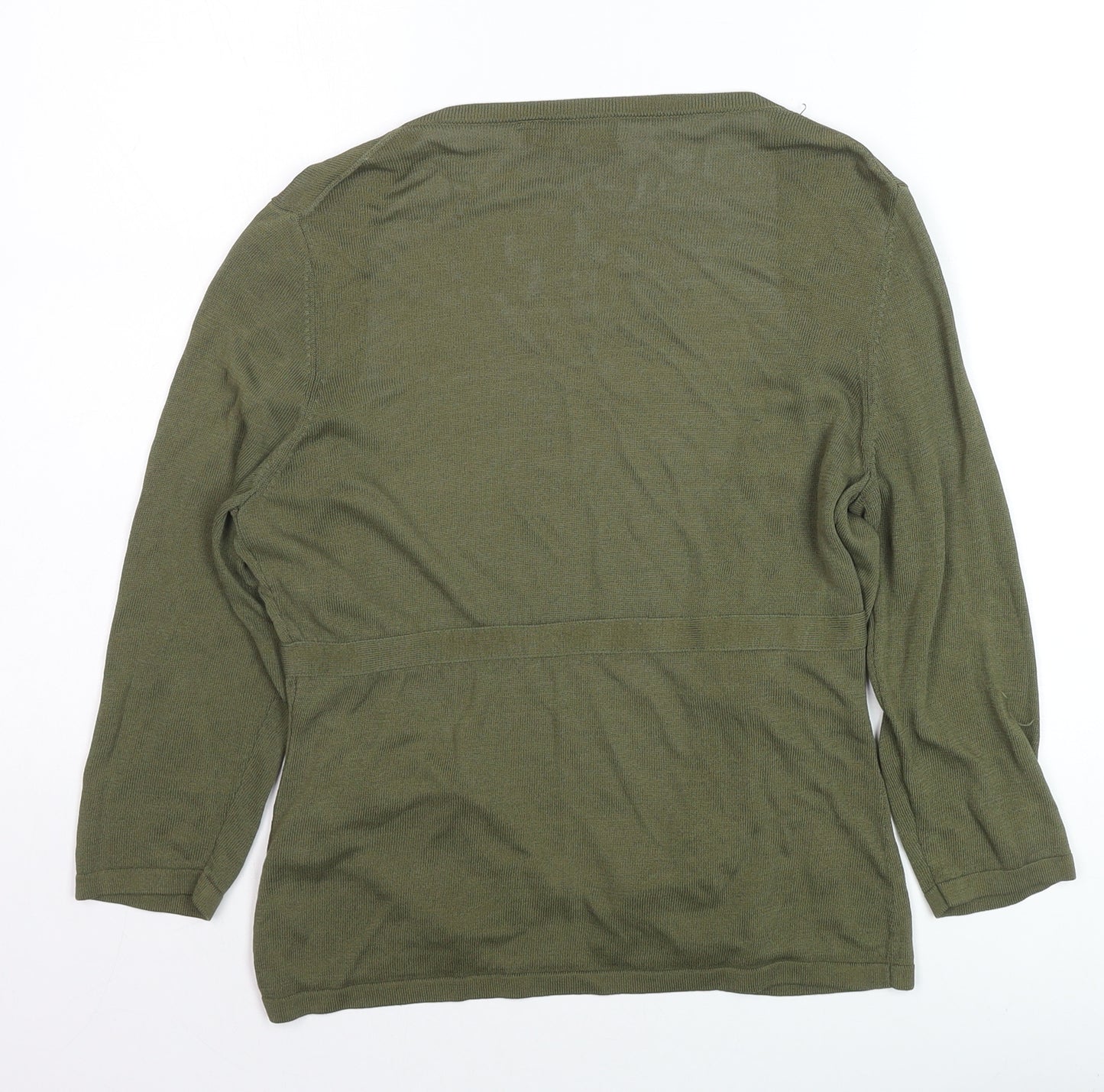 Mexx Women’s Green Cardigan L Lightweight Knit Open 3/4 Sleeve