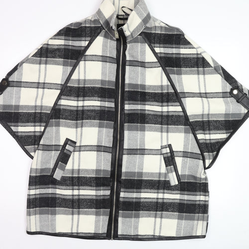 River Island Women's Grey Check Wool Blend Cape Jacket Size S