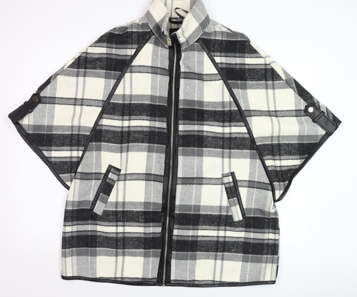 River Island Women's Grey Check Wool Blend Cape Jacket Size S