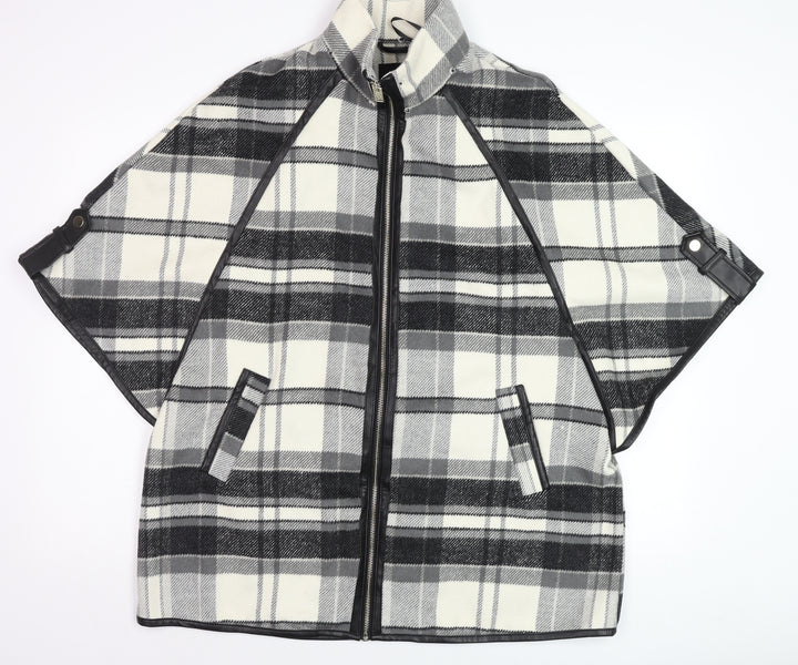 River Island Women's Grey Check Wool Blend Cape Jacket Size S