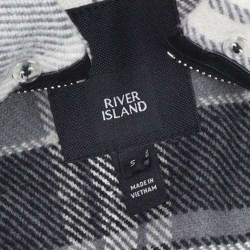River Island Women's Grey Check Wool Blend Cape Jacket Size S