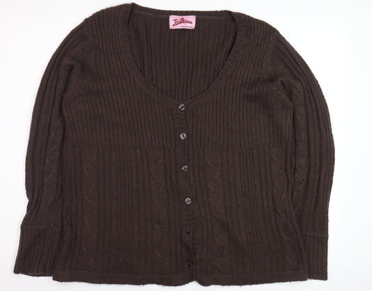 Joe Browns Women Brown Size 18 V-Neck Cable-Knit Cardigan