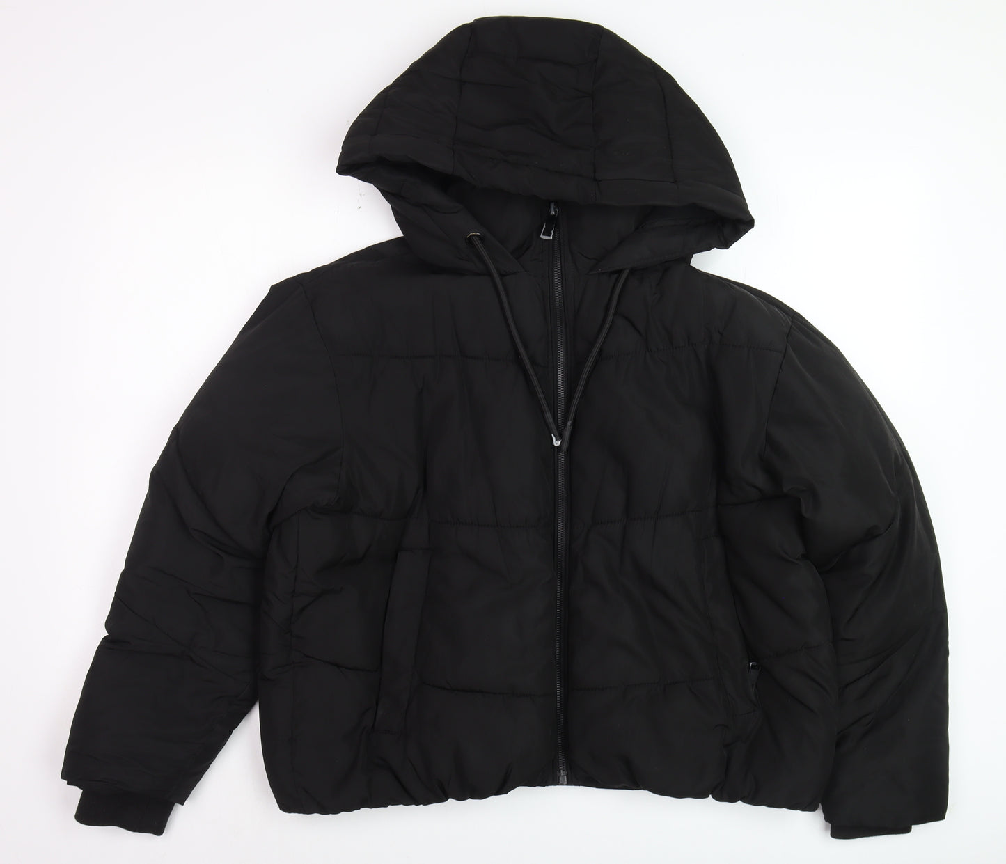 ZARA Women’s Black Puffer Jacket Hooded Short Size S