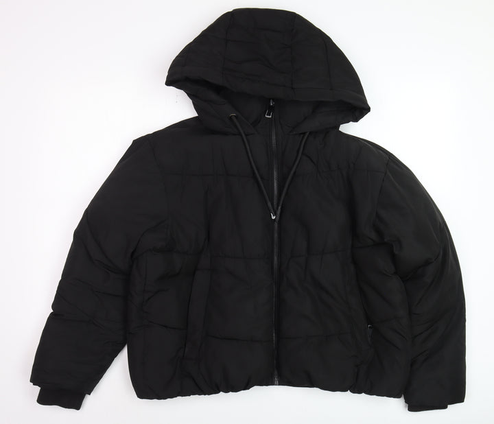 ZARA Women’s Black Puffer Jacket Hooded Short Size S