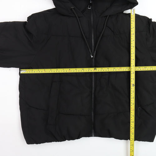 ZARA Women’s Black Puffer Jacket Hooded Short Size S