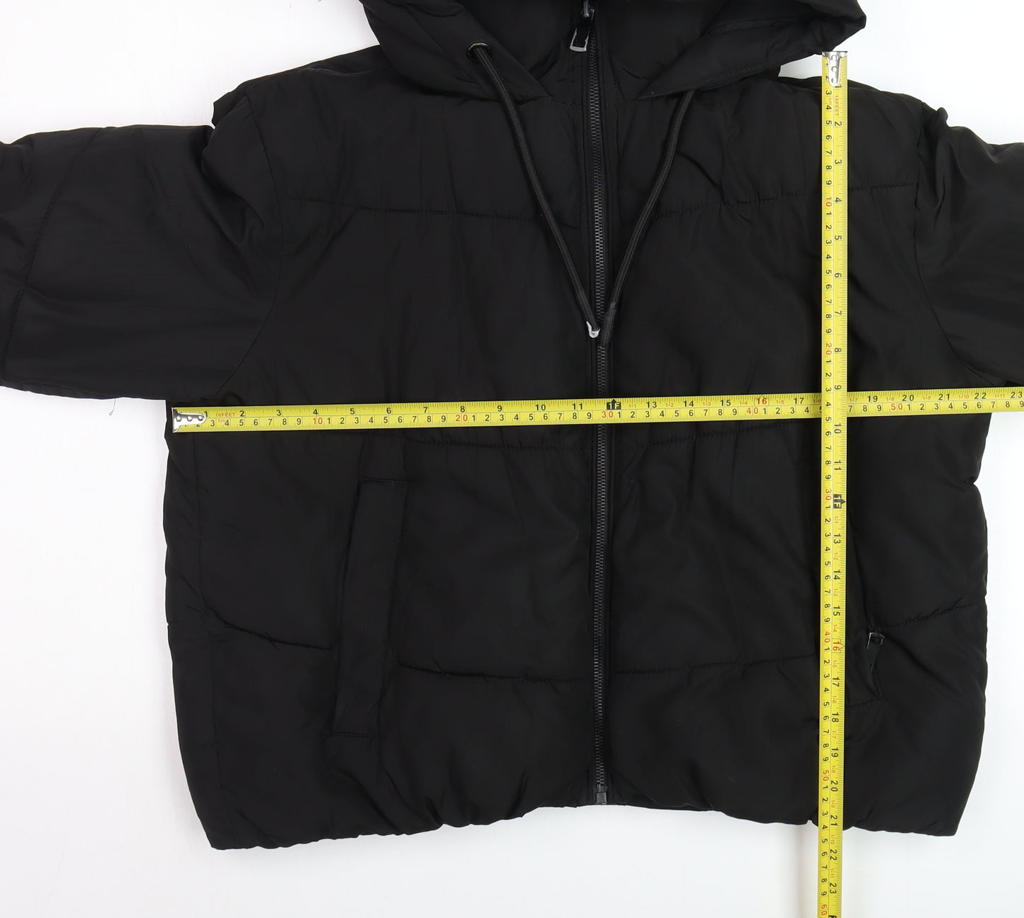 ZARA Women’s Black Puffer Jacket Hooded Short Size S