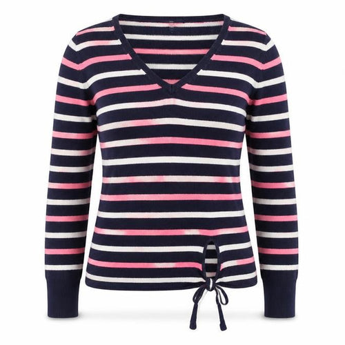 GAP Women Navy Pink Striped V-Neck Tie Hem Jumper XS Cotton Knit
