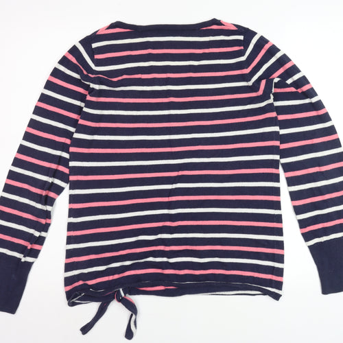 GAP Women Navy Pink Striped V-Neck Tie Hem Jumper XS Cotton Knit