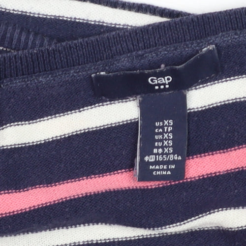 GAP Women Navy Pink Striped V-Neck Tie Hem Jumper XS Cotton Knit