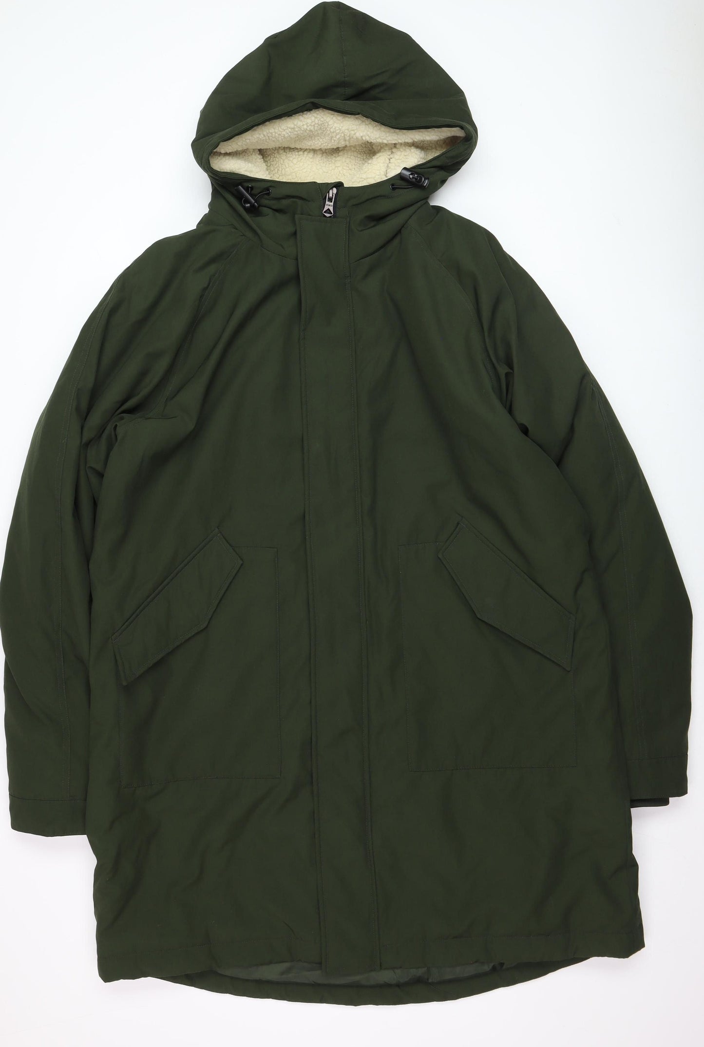 Marks and Spencer Men's Green Hooded Parka Coat XL Lined Winter Jacket