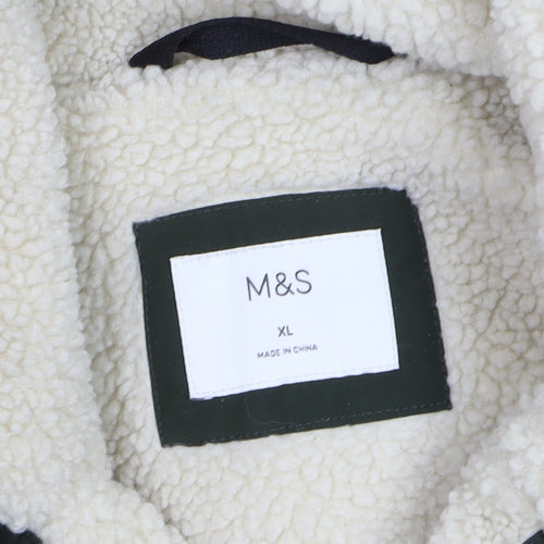 Marks and Spencer Men's Green Hooded Parka Coat XL Lined Winter Jacket