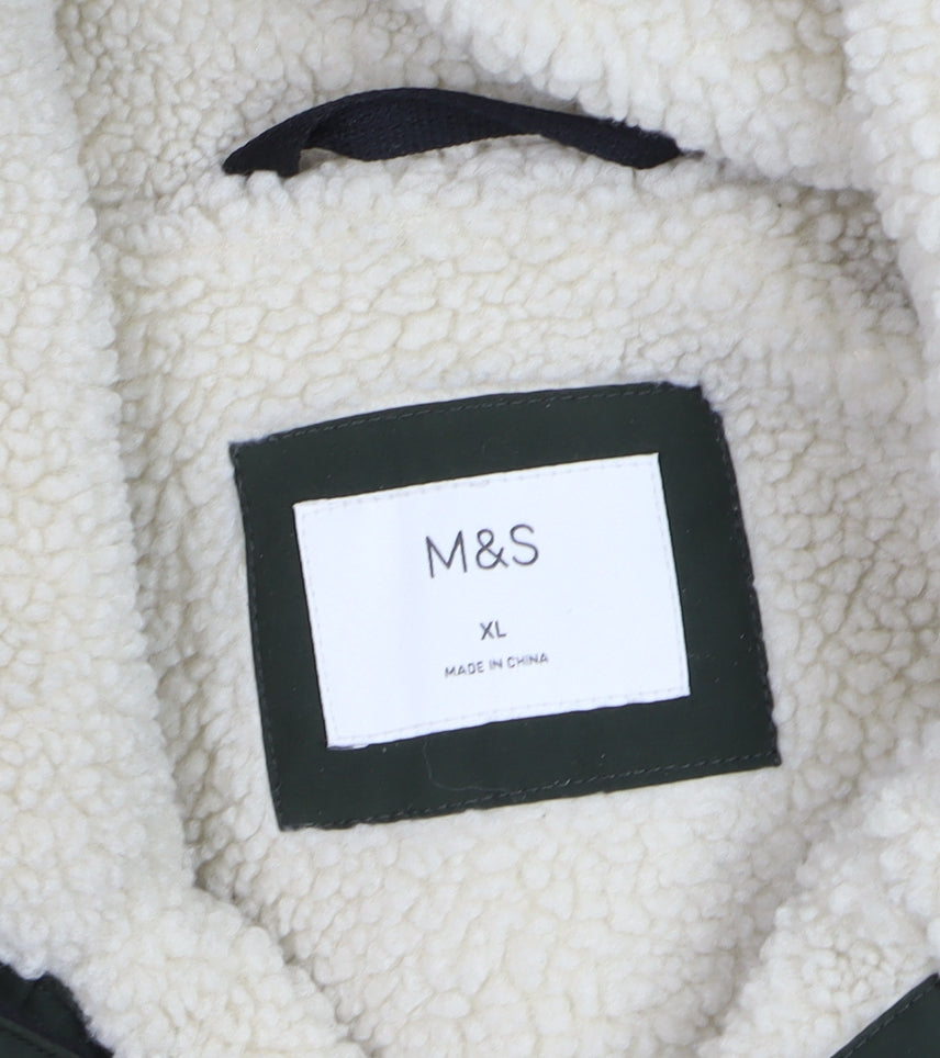 Marks and Spencer Men's Green Hooded Parka Coat XL Lined Winter Jacket