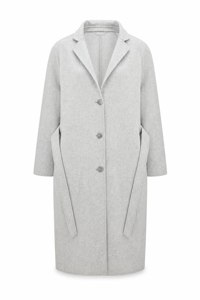 Front view of Gap Women’s Grey Wool Blend Long Belted Overcoat, size M