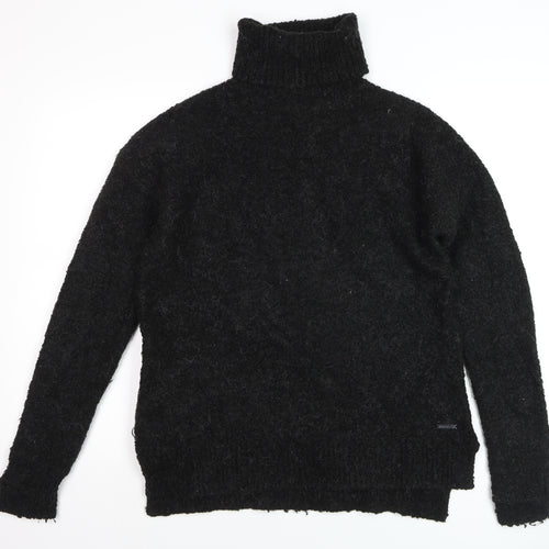 Sweaty Betty Women Black Roll Neck Wool Blend Jumper Size S Zip Detail