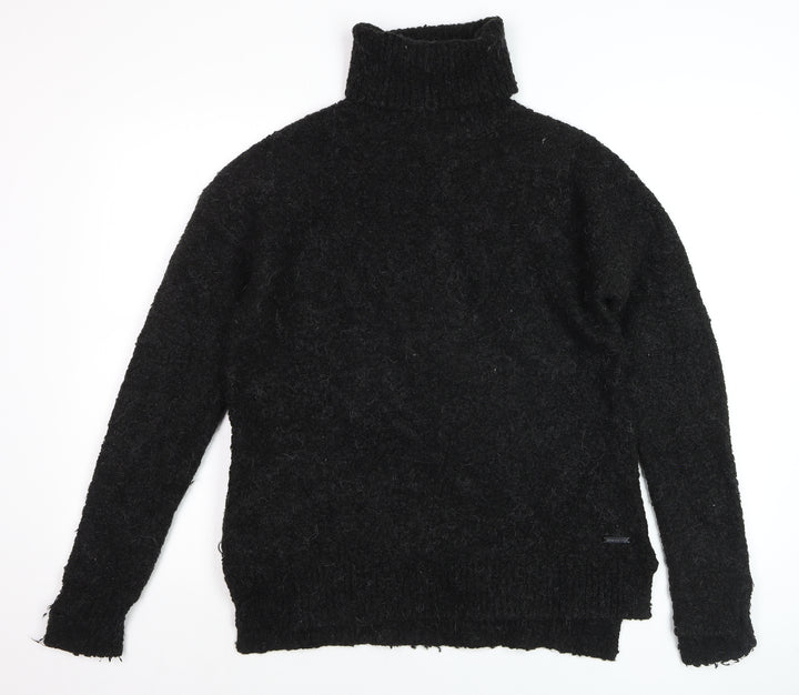 Sweaty Betty Women Black Roll Neck Wool Blend Jumper Size S Zip Detail