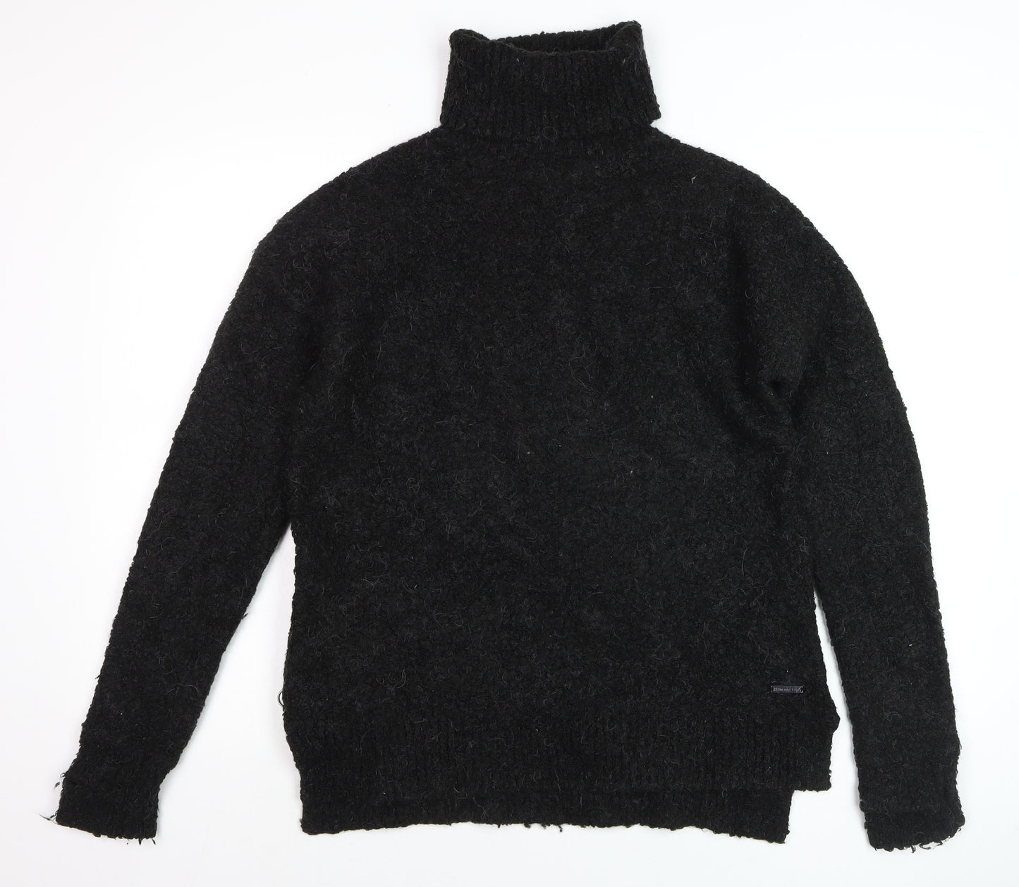 Sweaty Betty Women Black Roll Neck Wool Blend Jumper Size S Zip Detail