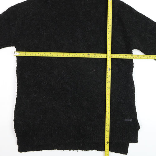 Sweaty Betty Women Black Roll Neck Wool Blend Jumper Size S Zip Detail
