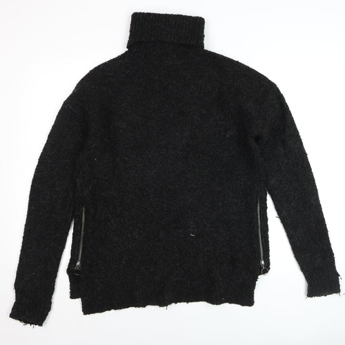 Sweaty Betty Women Black Roll Neck Wool Blend Jumper Size S Zip Detail