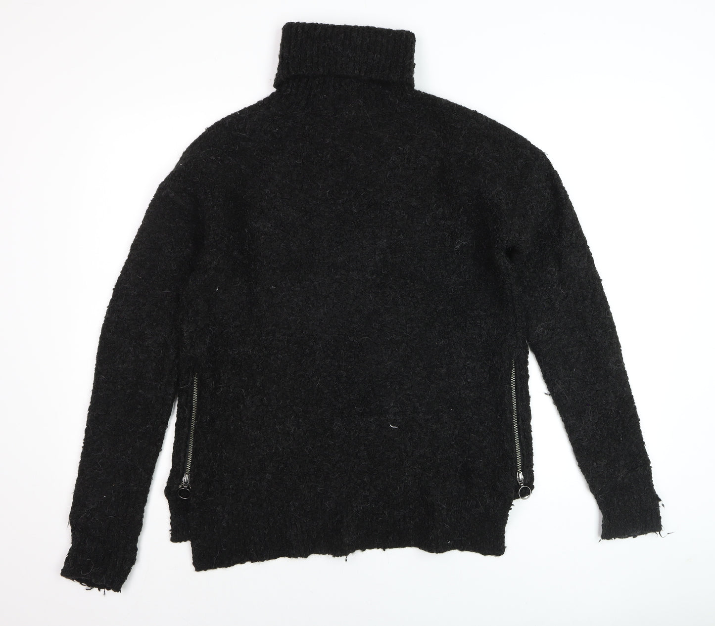 Sweaty Betty Women Black Roll Neck Wool Blend Jumper Size S Zip Detail