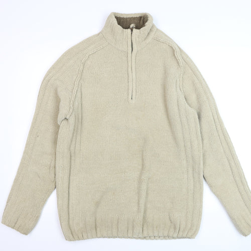 Wolsey Men's Beige 1/2 Zip High Neck Knit Jumper Size M