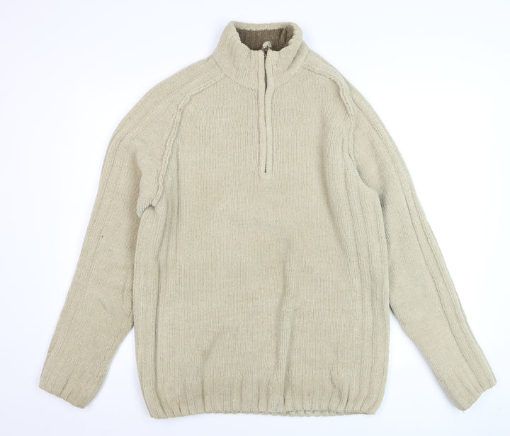 Wolsey Men's Beige 1/2 Zip High Neck Knit Jumper Size M