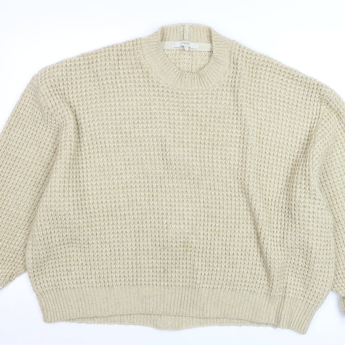 Next Women Beige Chunky-Knit Wool Blend Crew Neck Jumper Size 12