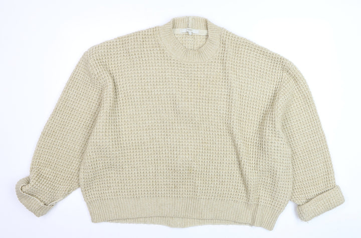 Next Women Beige Chunky-Knit Wool Blend Crew Neck Jumper Size 12