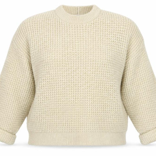 Next Women Beige Chunky-Knit Wool Blend Crew Neck Jumper Size 12