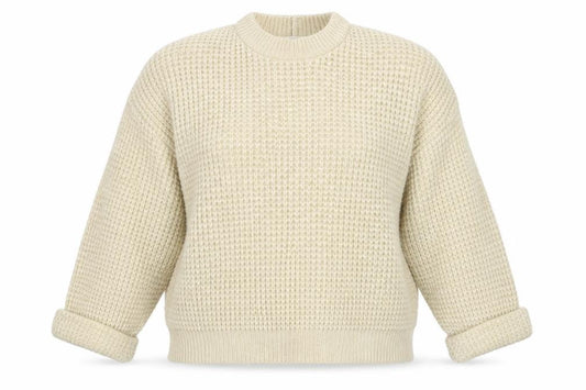 Front view of Next Women Beige Chunky-Knit Wool Blend Crew Neck Jumper, size 12