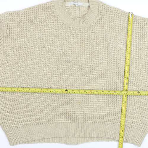 Next Women Beige Chunky-Knit Wool Blend Crew Neck Jumper Size 12