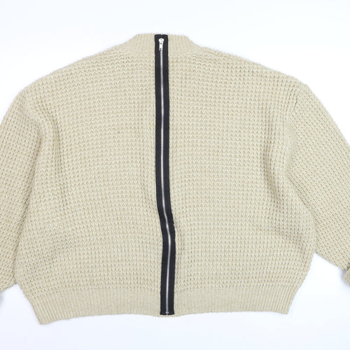 Next Women Beige Chunky-Knit Wool Blend Crew Neck Jumper Size 12