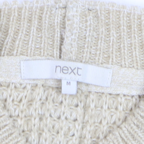 Next Women Beige Chunky-Knit Wool Blend Crew Neck Jumper Size 12